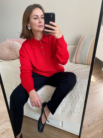 Джемпер поло из 100% мериноса Loro Piana красный