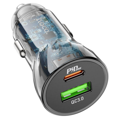 АЗУ на USB и Type-C с быстрой зарядкой 30 Вт Hoco Z47А (Черный) Автомобильное зарядное устройство