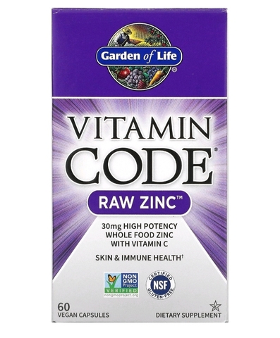 Garden of Life, Vitamin Code, цинк RAW, 60 веганских капсул