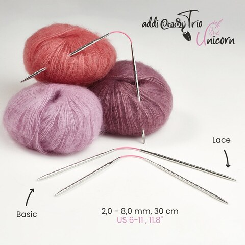 Спицы чулочные гибкие, супергладкие, addiCraSyTrio Unicorn Lace Long №4, 30 см