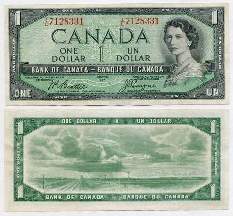 Банкнота Канада 1 доллар 1954 год I/L 7128331. VF
