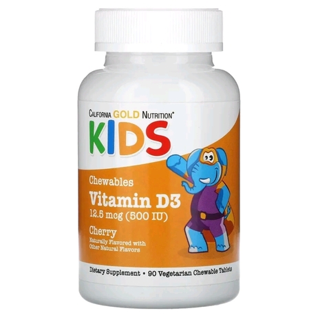 Жевательный витамин D3 для детей, натуральная вишня, 12,5 мкг (500 МЕ), 90 вегетарианских таблеток