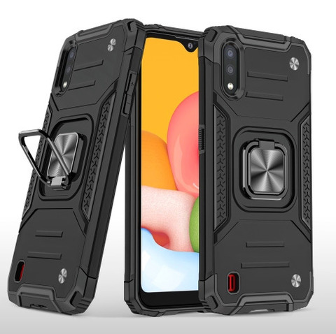 Противоударный чехол для Samsung Galaxy A01 A015 черный с пластиной для автодержателя
