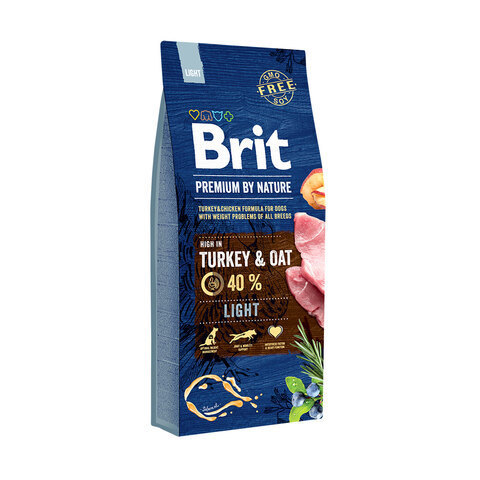 Купить сухой корм Brit Premium by Nature Light Turkey & Oats для собак всех пород с избыточным весом 15 кг