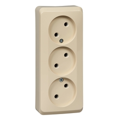 Schneider Electric ЭТЮД Крем Розетка 3-местная открытая установка без заземляющих контактов без шторок 16А, 250B, PA16-009K