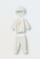 Комплект одежды из муслина (мелкий чёрный горошек на св. кремовом)