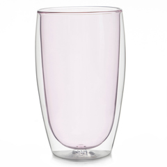 Стеклянный стакан с двойными стенками розового цвета, 450 мл