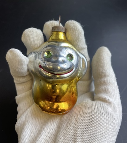 Ёлочная игрушка Обезьяна, мартышка, герои сказок, стекло, подвесная, винтаж СССР 1960-1980 гг