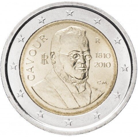 2 евро 2010 Италия. 200 лет со дня рождения Камилло Кавура. UNC