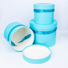 Коробки Тубус Однотонный с лентой. Набор 3 шт. Тиффани