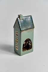 Голубой керамический домик-подсвечник, 23х9х7 см, Дания