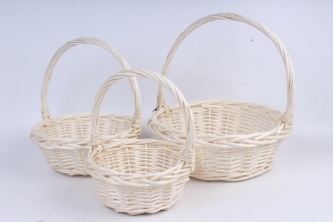 Корзина плетеная с ручкой (ива), Круглая, Белый, D=15 см, H=9 см, 1 шт.