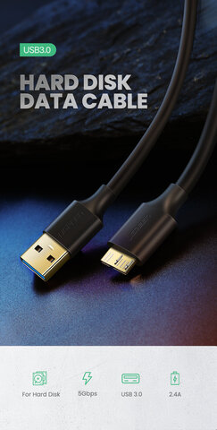 Кабель UGREEN US130 (10843) USB 3.0 A Male to Micro USB 3.0 Male Cable 2м черный