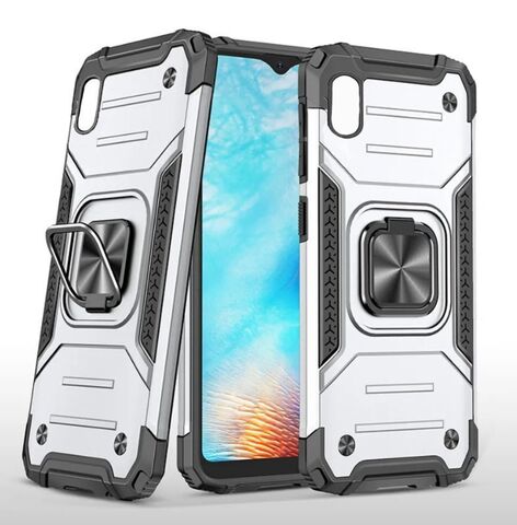 Противоударный чехол для iPhone XS Max серебро с пластиной для магнитного автодержателя и кольцом подставкой