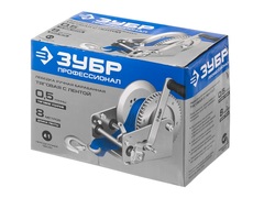 ЗУБР 0.5 т, 8 м, ручная барабанная тяговая ленточная лебедка, Профессионал (43115-0.5)