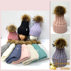 Шапка флис/натур.бумбон (12-35) 240923-FR2081