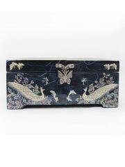 Шкатулка Павлины ручной работы синяя, Южная Корея 178х110х71мм