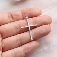Подвеска Крестик с фианитами 32*22 мм, родий, П908