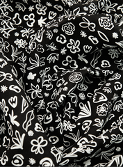 Ткань штапель принт Цветы ассорти мелкие белые на черном, 105 гр/м, ш. 142 см