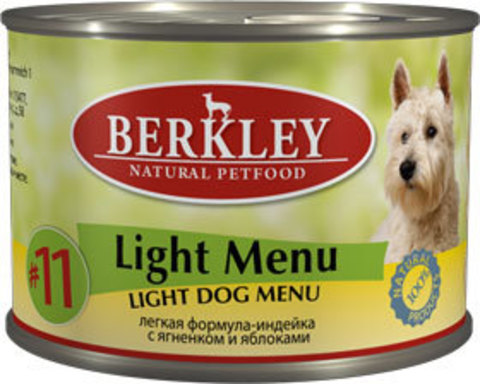 Консервы Berkley №11 Лёгкое меню индейка с ягнёнком и яблоками для собак