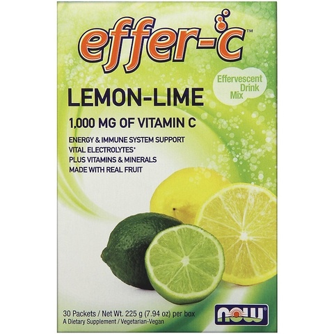 Now Foods, Effer-C, шипучий напиток, лимон-лайм, 30 пакетиков, (7,5 г) каждый