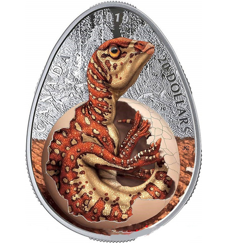 Канада 2019, 20 долларов, 1 унция, серебро. Вылупление динозавра гадрозавра.