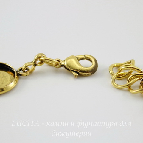 Основа для браслета с 6 сеттингами для кабошона 12 мм, 25 см (цвет - античное золото)