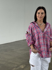 Рубашка трансформер в клетку розовая