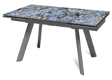 Стол "СТОУН" 140-220, керамика Lemurian Blue глянцевый , опоры черный муар