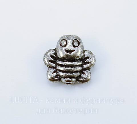 Бусина металлическая "Пчелка" 9х9 мм (цвет - античное серебро), 10 штук