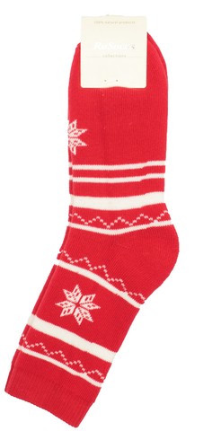 Красные махровые носки со снежинками RuSocks