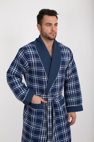 Вафельный  мужской халат Gentelmen Style синий
