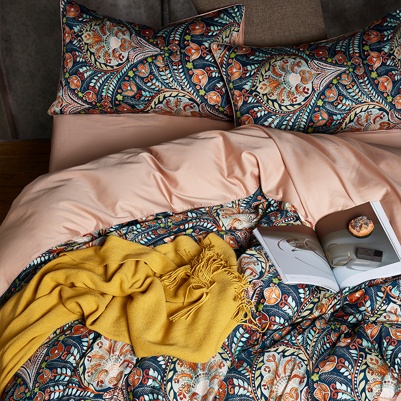 Постельное белье ЕВРО (двуспалка) Египетский Хлопок Узоры на бежевом