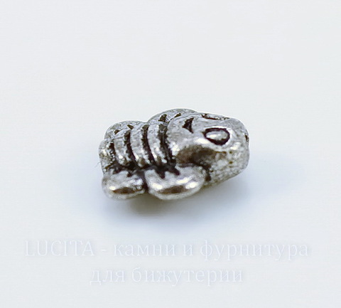 Бусина металлическая "Пчелка" 9х9 мм (цвет - античное серебро), 10 штук