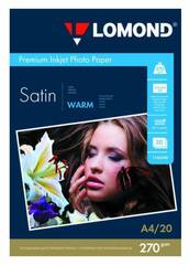 Атласная (Satin) микропористая фотобумага Lomond для струйной печати, тепло-белый цвет, A4, 270 г/м2, 20 листов (1106200)
