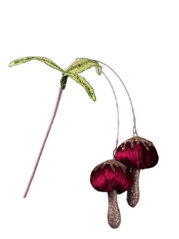 Веточка с грибами 18х41см ChristmasDeLuxe бордовая