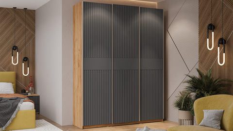 Шкаф-купе Оскар Хилтон 3-х дверный 177 дуб крафт золотой / графит матовый / ручка серебро