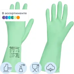 Перчатки латексные Vileda Professional с хлопковым напылением зеленые (размер 8.5-9, L, 174365)