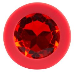 Красная силиконовая анальная пробка с красным кристаллом Joy - 7,2 см. - 