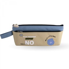 Пенал - косметичка Alingar, ПВХ, молния, боковой карман, петля, 90 х 220 мм, "Littele bear", бежево-голубой (надпись)