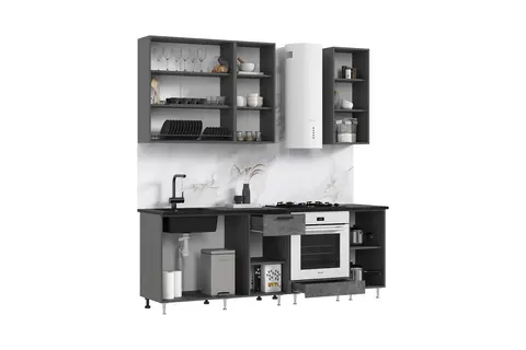 ЛДСП Кухня Рио NEW 2,2/900м (490) Компановка №2 (Бетон светлый/Бетон темный, Графит (Кастилло темный))