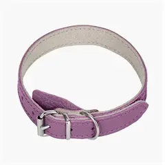 ZooOne ошейник из натуральной кожи для собак 12 мм*24,5-30,5 см, пряжка ролик фиолетовый
