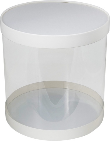Коробка для торта прозрачная шляпная сборная диаметр 22 см высота 22 см белая