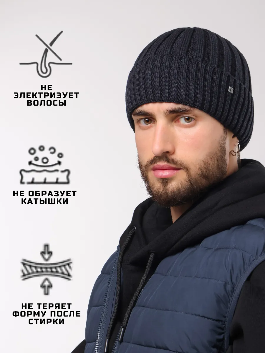 Шапка зимняя на флисе вязаная бини