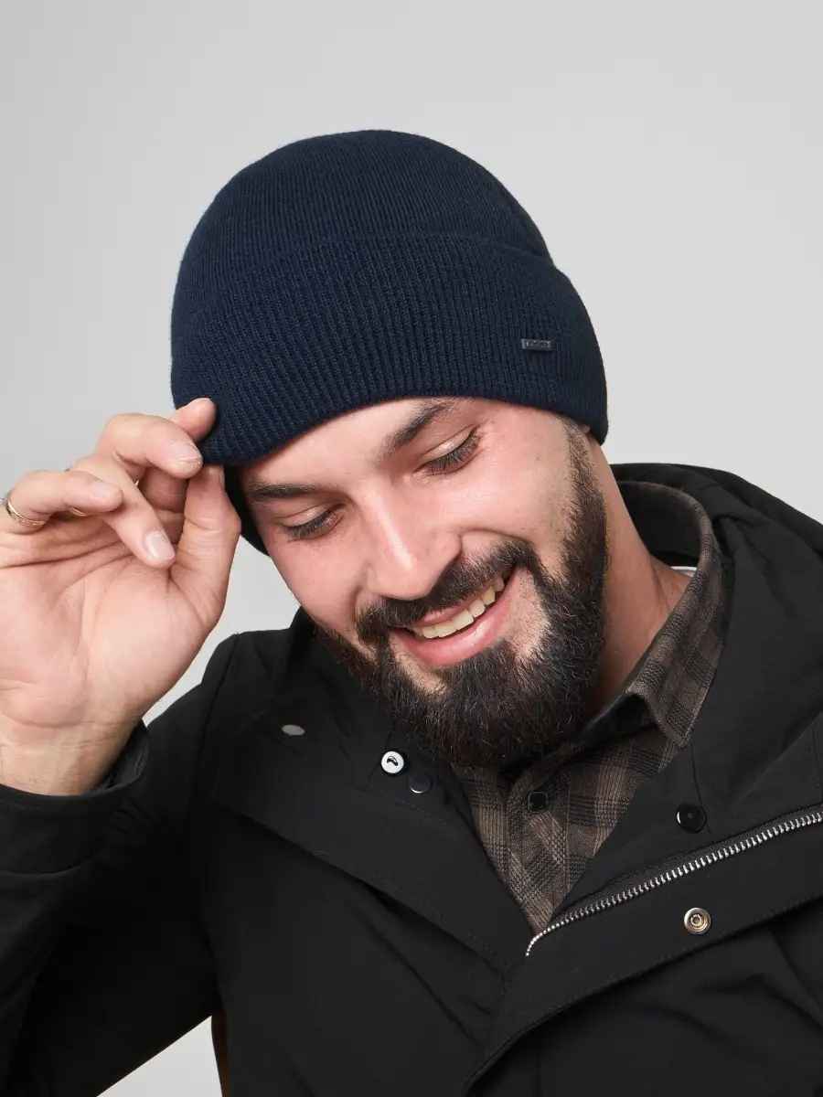 Шапка мужская зимняя шерстяная вязаная с отворотом