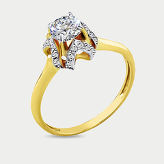 Помолвочное кольцо для женщин из желтого золота 585 пробы с фианитами  (арт. 001-0395-0001-021)
