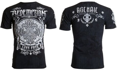 Archaic | Футболка мужская SHIELDED Black AM1603BR от Affliction перед и спина