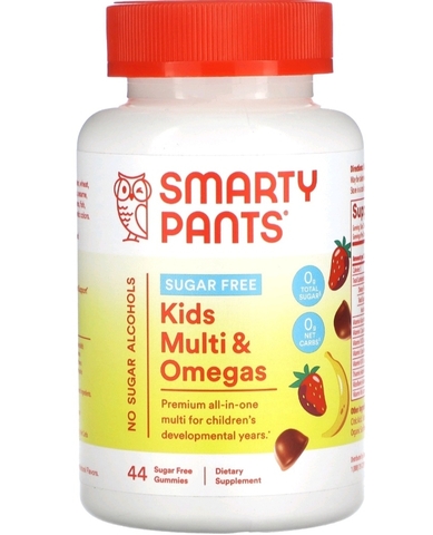 Smarty pants, Мультивитамины и омега для детей без сахара, клубника и банан, 44 жевательные мармеладки