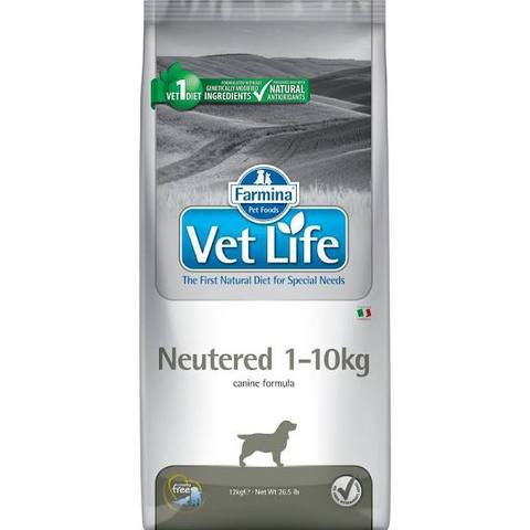 Farmina Vet Life Canin Neutered для взрослых кастрированных и стерилизованных собак весом 1-10кг. вес 10кг