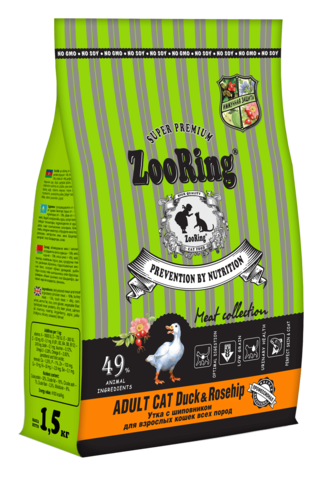 ZooRing сухой корм для кошек (утка,шиповник) 1,5 кг